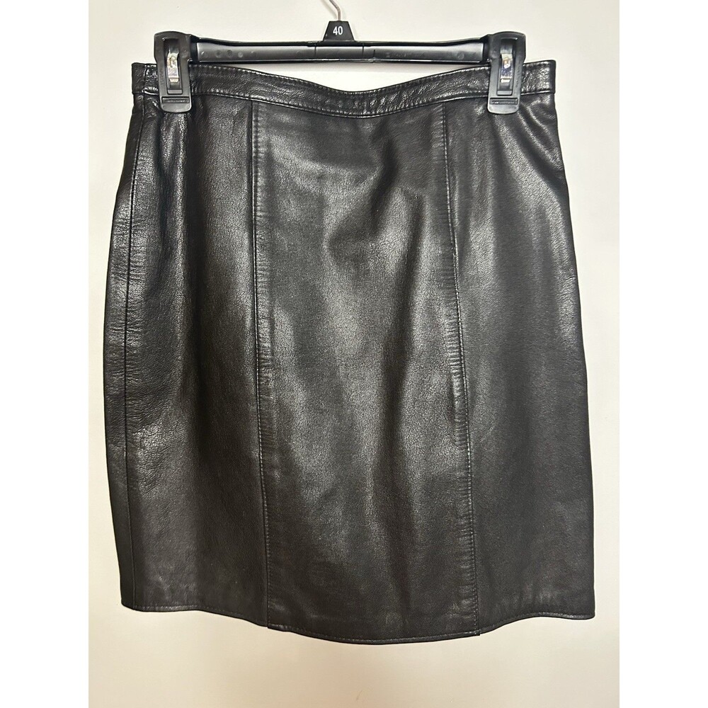 Vintage Black Genuine Leather Skirt Women's 9/10 Lined Back Slit